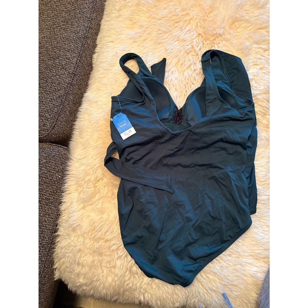 Land's End plus size side tie wrap one piece V-neck swimsuit balsam soft cup 16 - Picture 7 of 7
